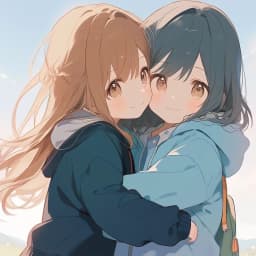 cute girl hugging other girl