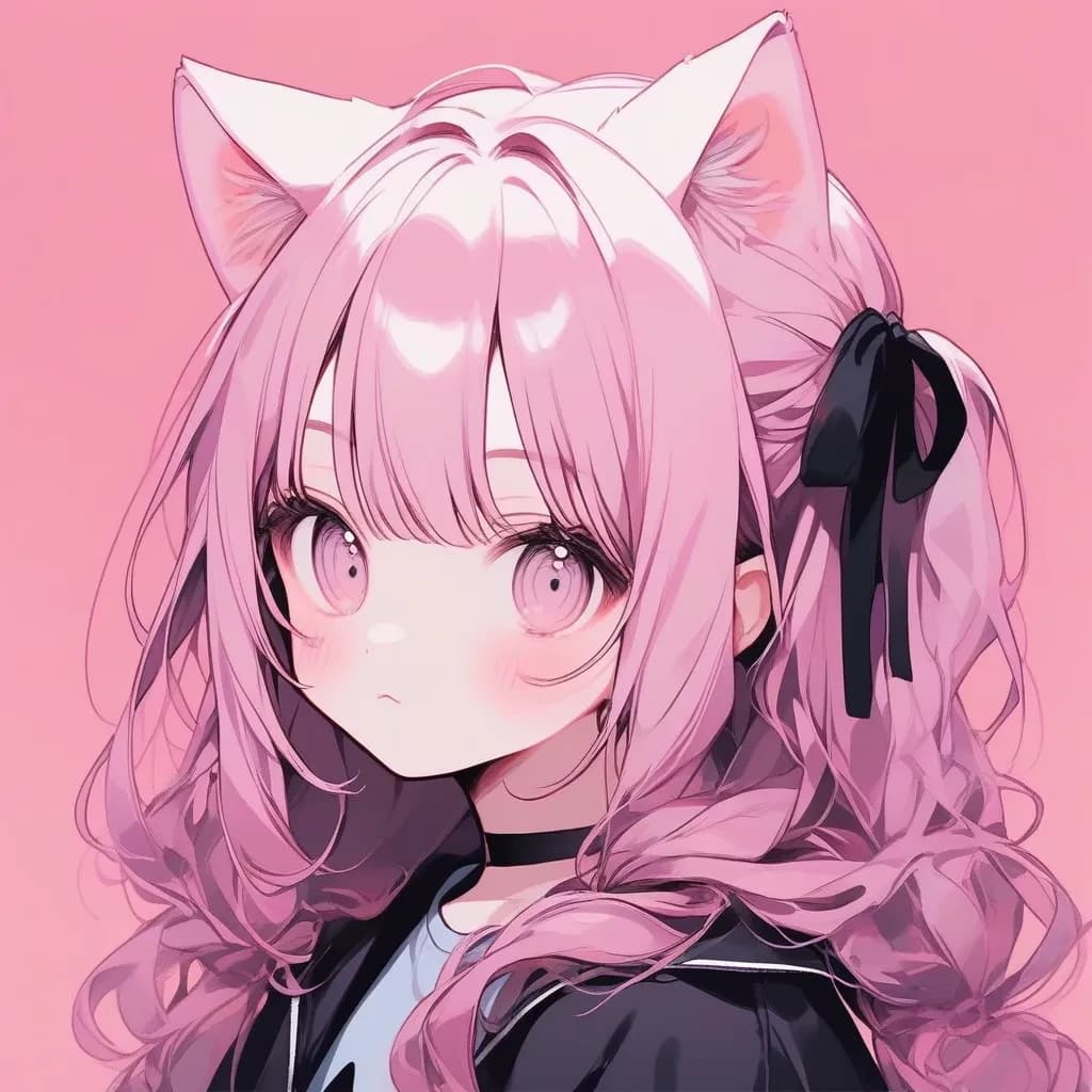 girl, cat ears, pink background