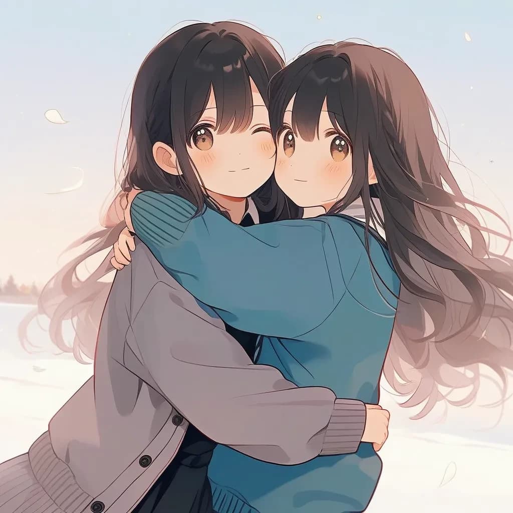 cute girl hugging another girl